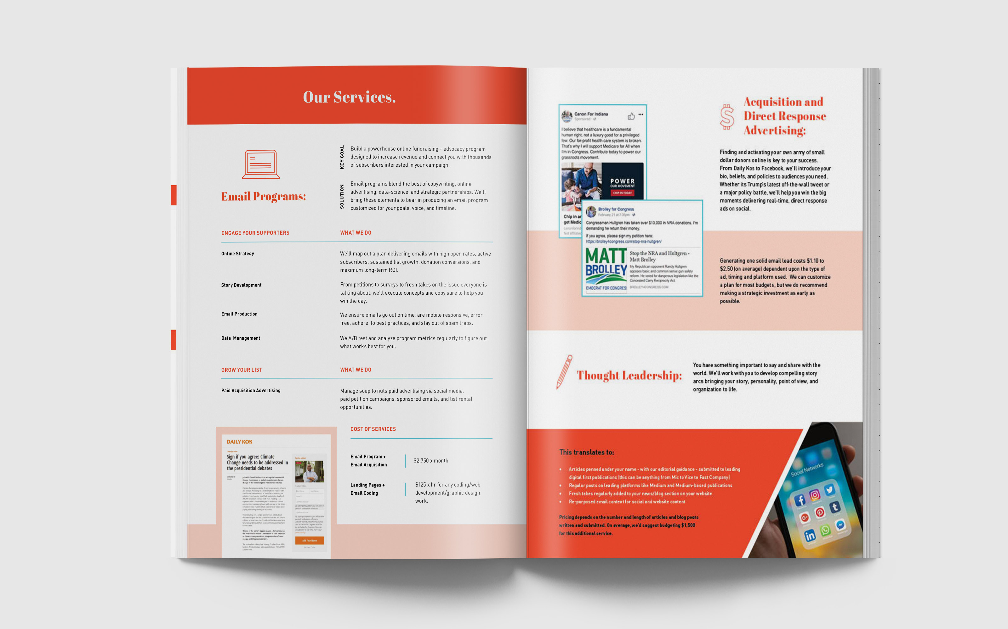 Book layout design for a political marketing agency