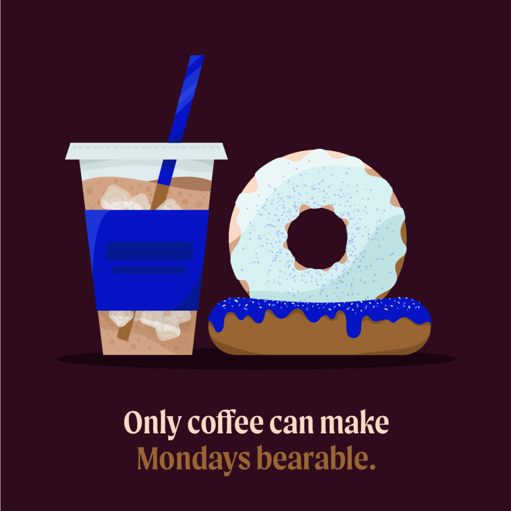 Illustration of iced coffee and two donuts