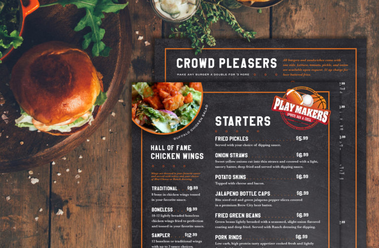 Playmakers Sports Bar Menus Creative Chameleon Studio