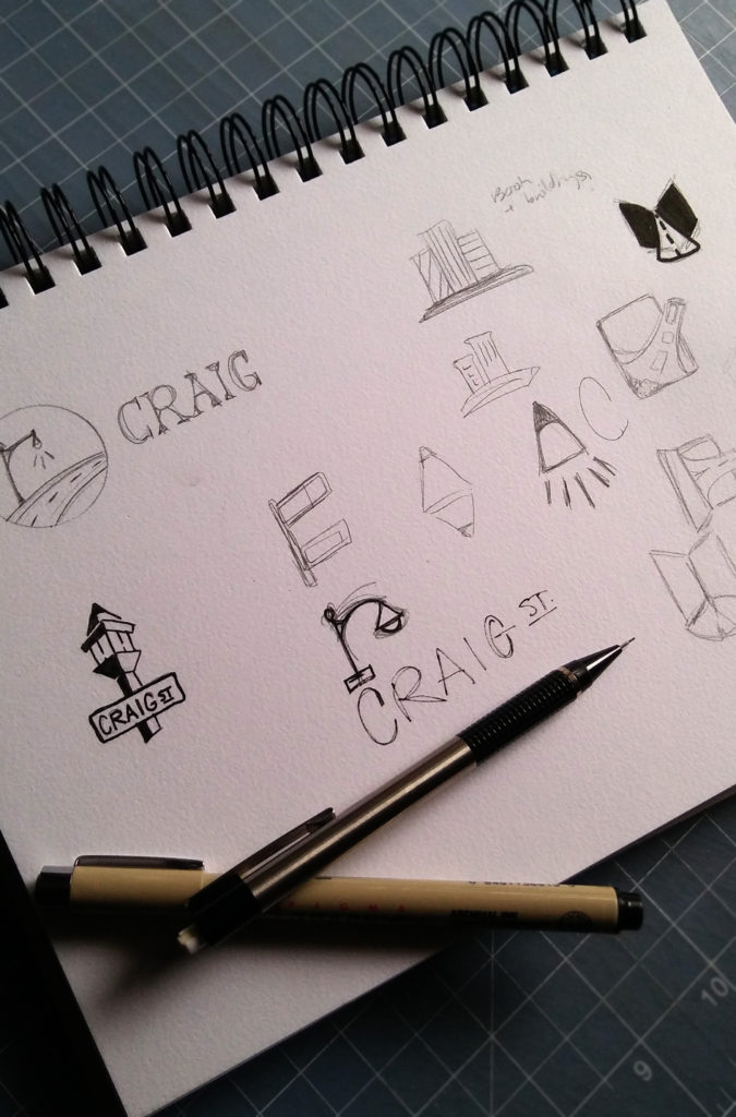 Sketchbook of logo concepts for media agency