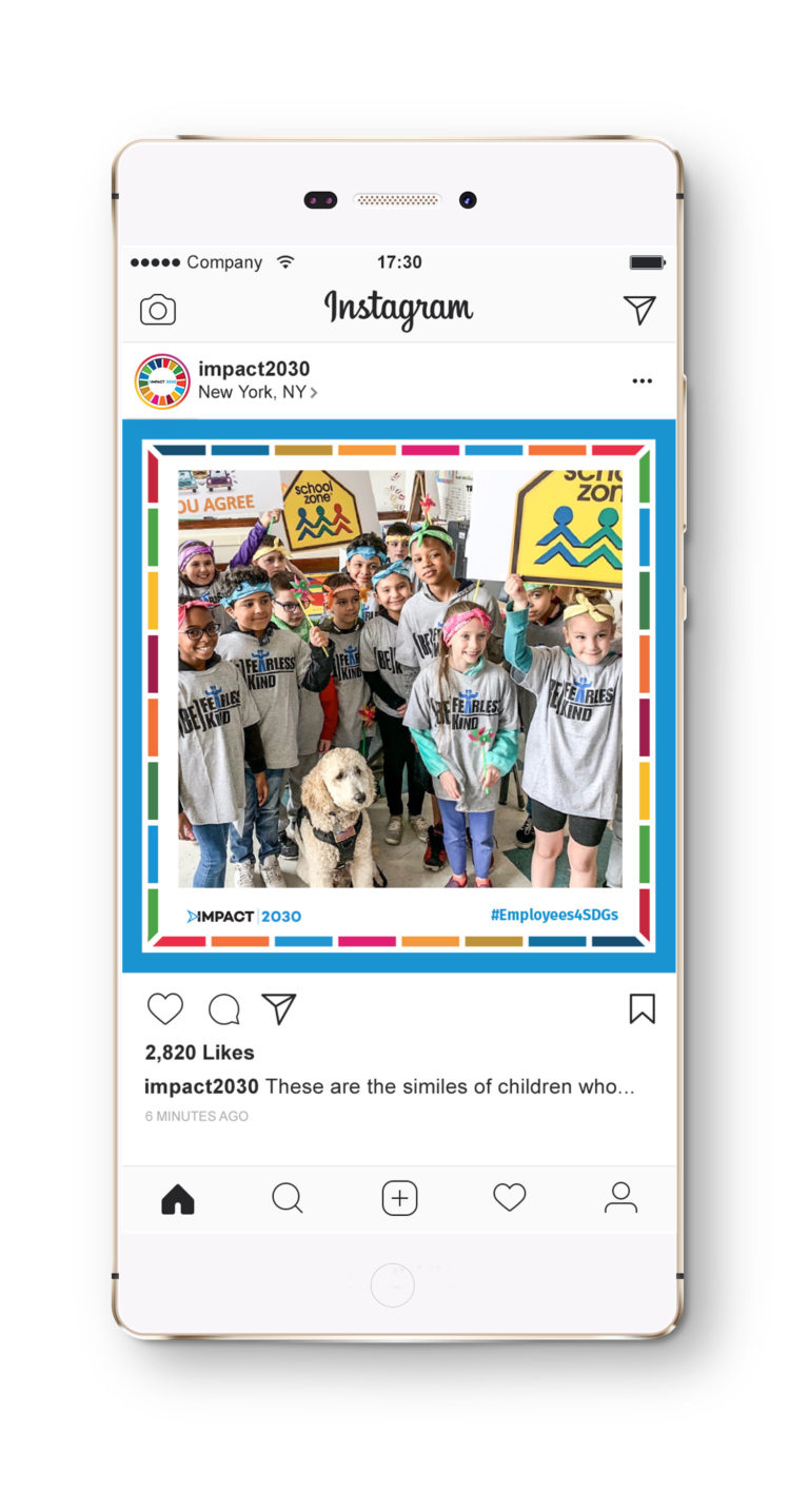 An Instagram feed with a branded social media post for Impact 2030