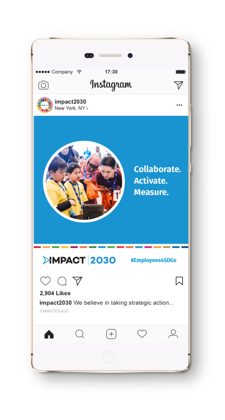 An Instagram feed with a branded social media post for Impact 2030